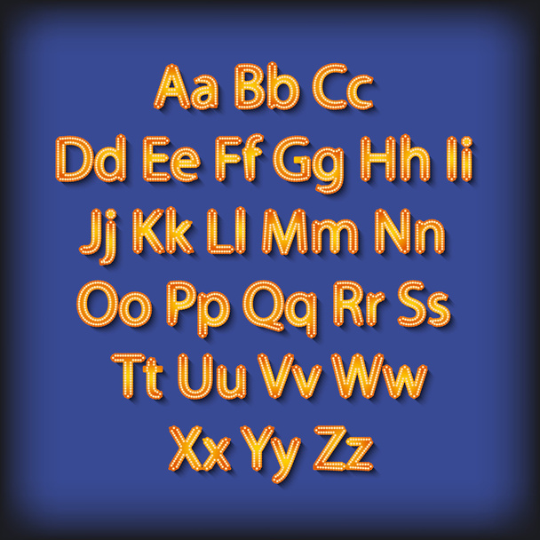 Retro Lightbulb Alphabet Glamorous showtime theatre alphabet. Vector illustration. - Vector, afbeelding
