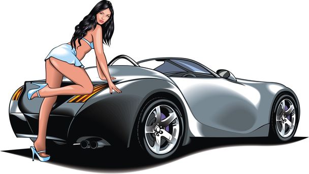 mi coche de diseño original con chica de mi sueño
 - Vector, Imagen