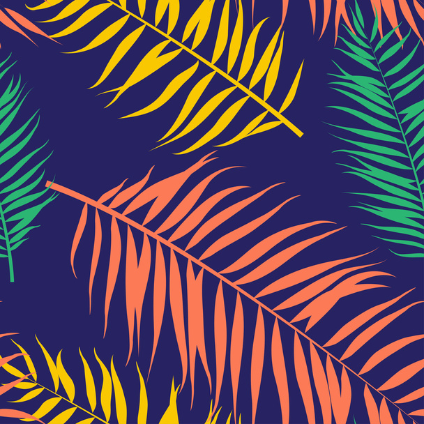 Seamless color palm leaves pattern. Flat style - Vektor, obrázek