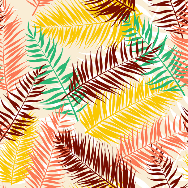 Seamless color palm leaves pattern. Flat style - Vektör, Görsel