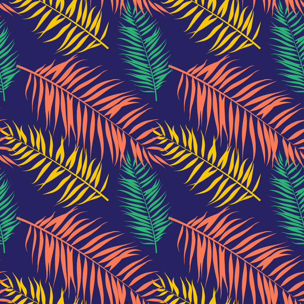 Seamless color palm leaves pattern. Flat style - Vektör, Görsel