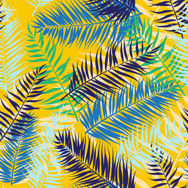 Seamless color palm leaves pattern. Flat style - Вектор,изображение