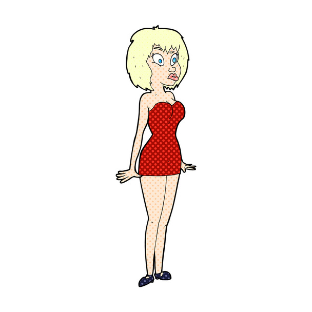 コミック漫画を驚かせた短いドレスを着た女性 - ベクター画像
