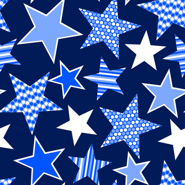 Blaue Sterne und Streifen nahtloses Muster - Vektor, Bild