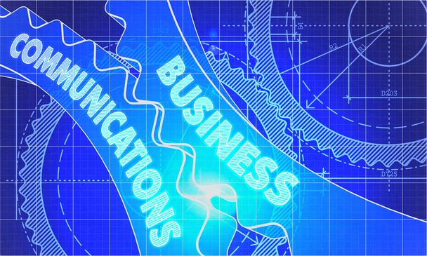 Business Communications on the Cogwheels. Blueprint Style. - Photo, Image