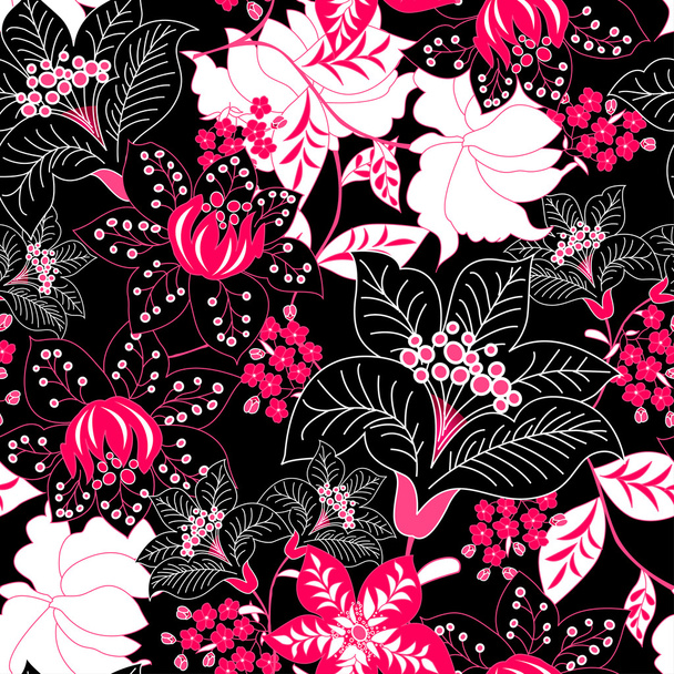 Detailed tropical floral seamless pattern - Vetor, Imagem
