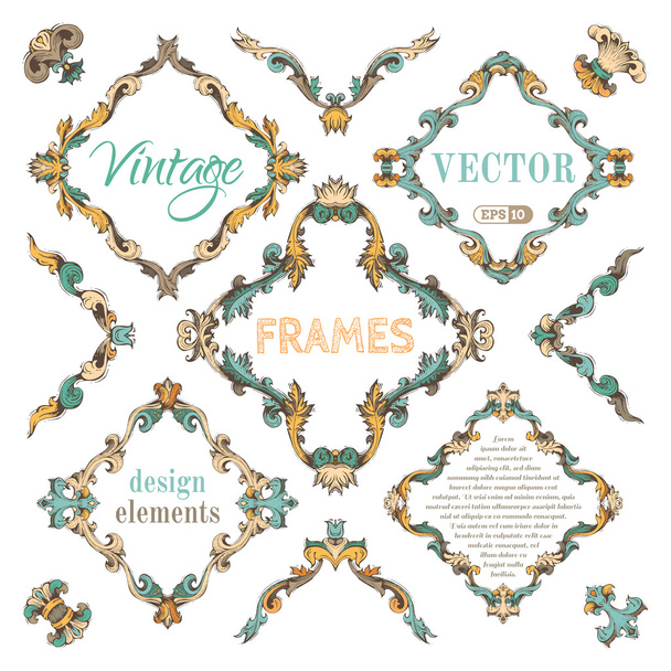 Set of vintage ornate frames. - Vector, Image