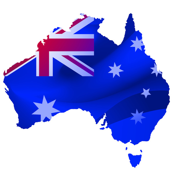 Mapa Austrálie s vyznačenou na modrém pozadí - Vektor, obrázek