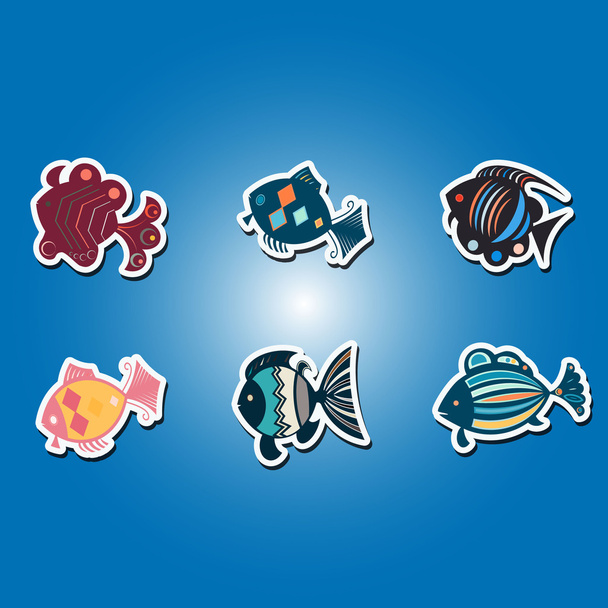 set of color icons with   different fish - Vector, Image