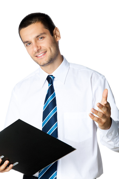 Businessman with folder, on white - Фото, изображение