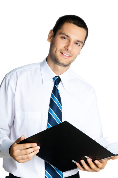 Businessman with folder, on white - Foto, afbeelding