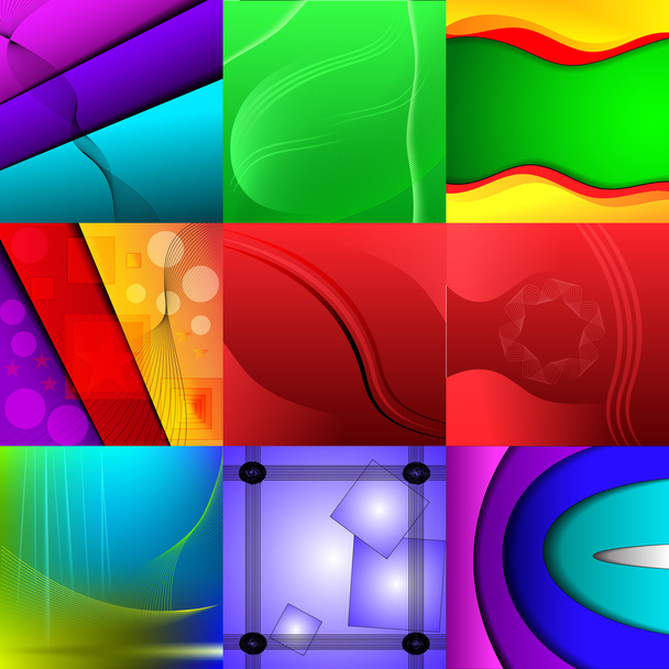 Set aus neun verschiedenen und farbenfrohen abstrakten Hintergründen - Vektor, Bild