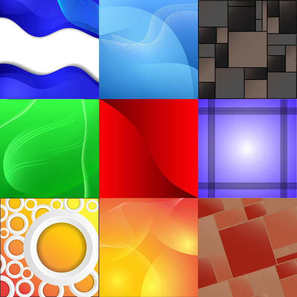Set of nine different and colorful abstract backgrounds - Διάνυσμα, εικόνα