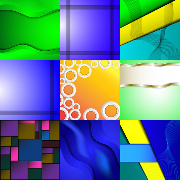 Zestaw dziewięciu różnych i kolorowy streszczenie tło - Wektor, obraz