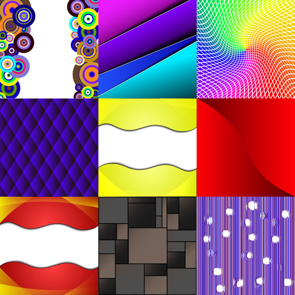Набор из девяти различных и красочных абстрактных фонов
 - Вектор,изображение