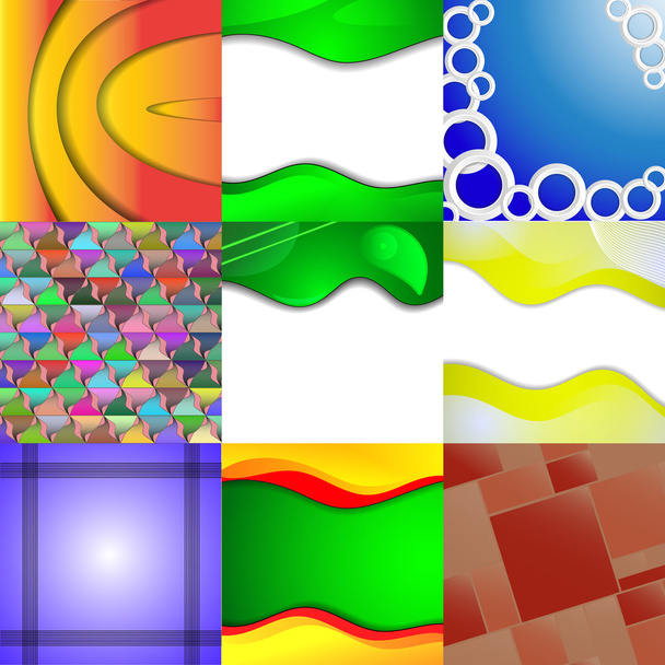 Set aus neun verschiedenen und farbenfrohen abstrakten Hintergründen - Vektor, Bild