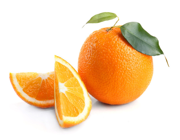 Ripe orange isolated on white - 写真・画像