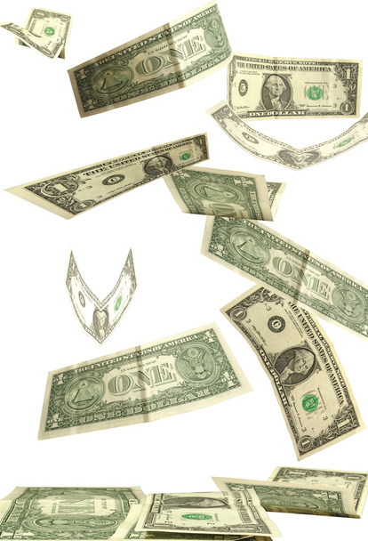 долари падають ізольовані на білому тлі
 - Фото, зображення