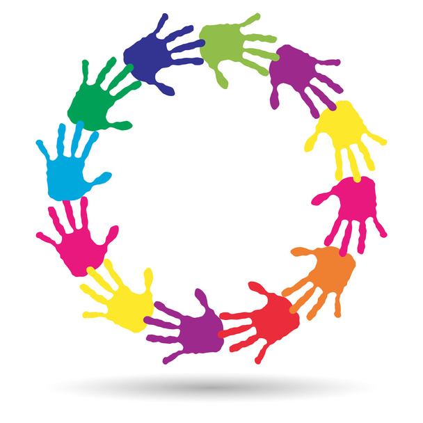 conjunto círculo feito de mãos humanas coloridas
 - Foto, Imagem