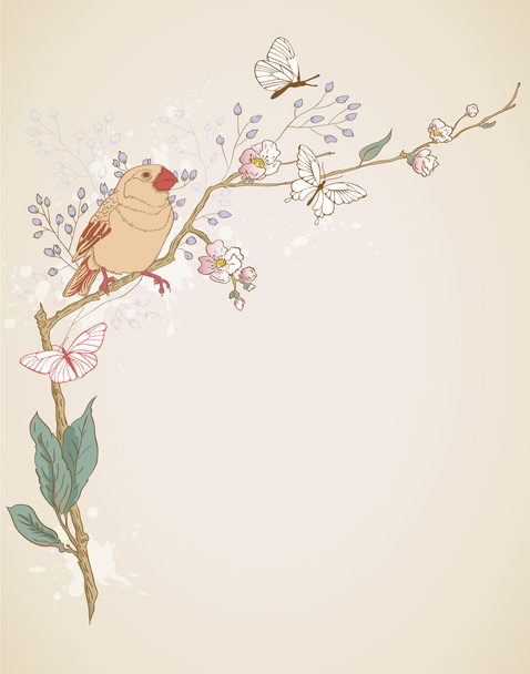 Bird sitting on a branch - Διάνυσμα, εικόνα