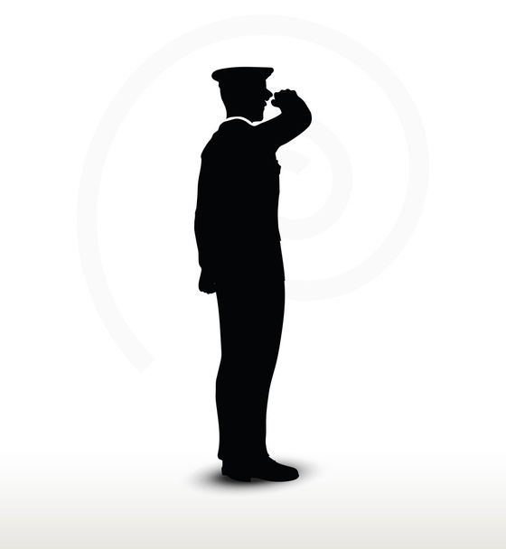 army general silhouette with hand gesture saluting - Vector, Image