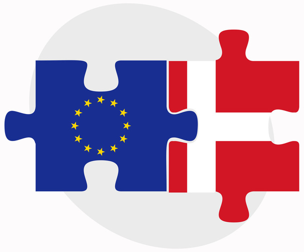 União Europeia e Reino da Dinamarca Bandeiras no puzzle
 - Vetor, Imagem