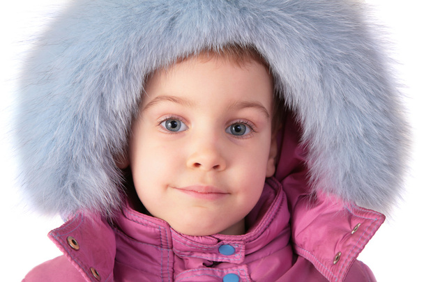 Portrait of little girl in furry hat - Foto, Imagem