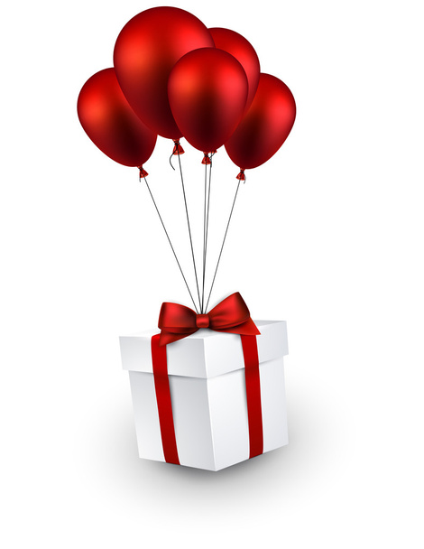Gift box on red balloons. - Vector, Imagen