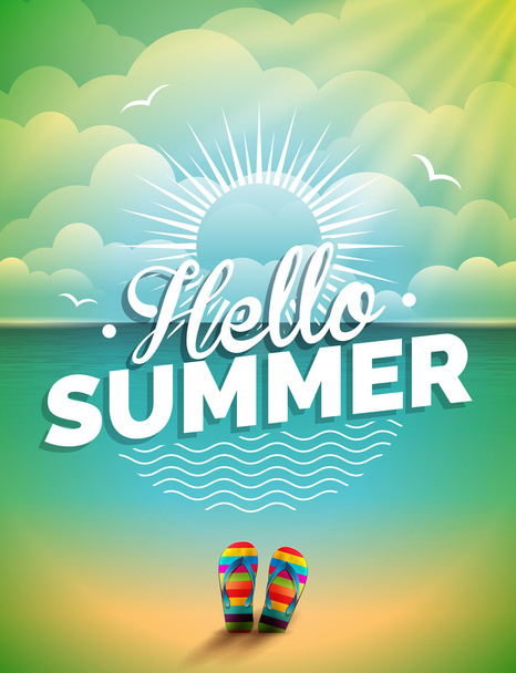 Vector illustration on a summer holiday theme on seascape background. - Vector, Image