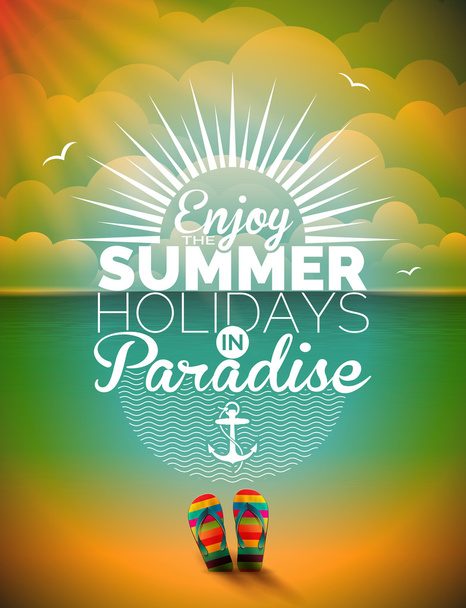 Vector illustration on a summer holiday theme on seascape background. - Vecteur, image