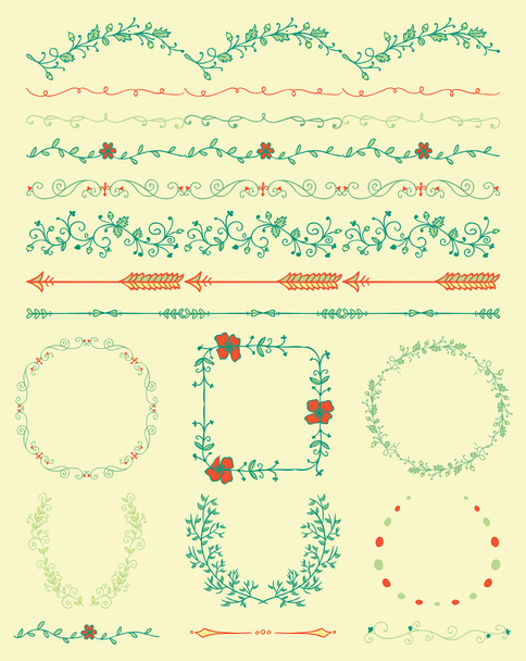Hand Sketched Colorful Seamless Borders, Frames, Dividers - ベクター画像