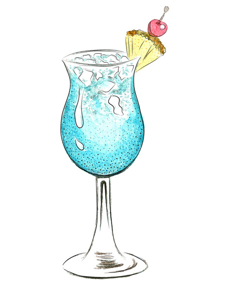 Aquarell blauer Doodle-Cocktail - Vektor, Bild