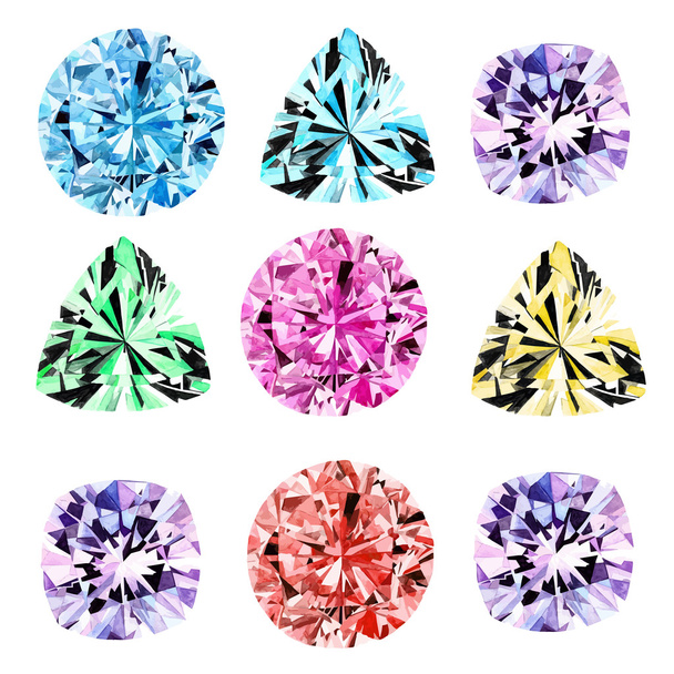 Watercolor bright diamonds set - Vector, Image