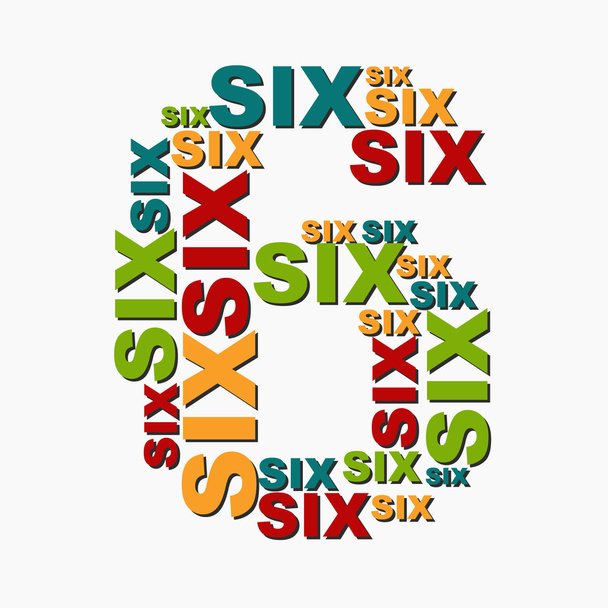 6 número de seis dígitos que consiste en palabras de diferentes tamaños de mul
 - Vector, imagen