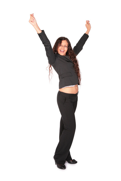 Beautiful brown-haired woman with raised hands - Φωτογραφία, εικόνα