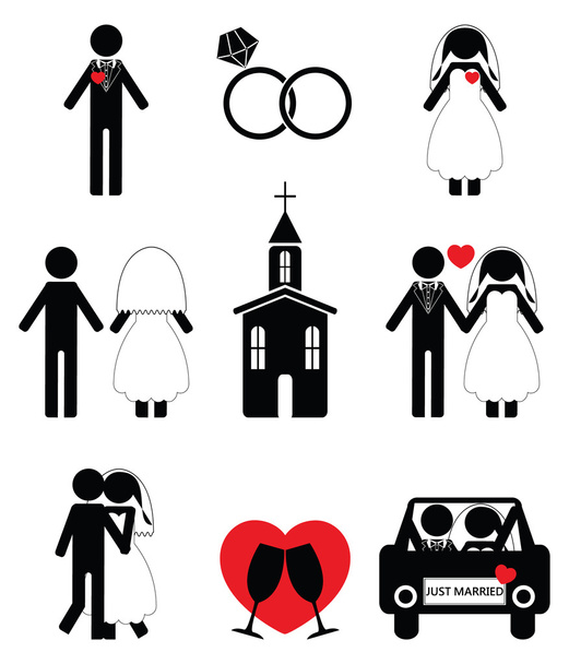 Wedding 2 icon set in black and white - Vector, Image