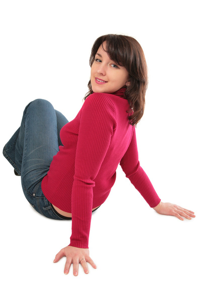 Young woman sits on floor - Foto, Bild