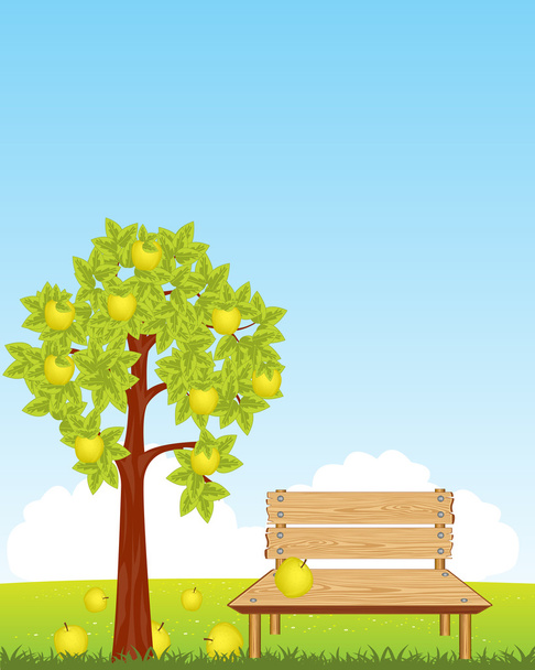 Bench under aple tree - Vetor, Imagem