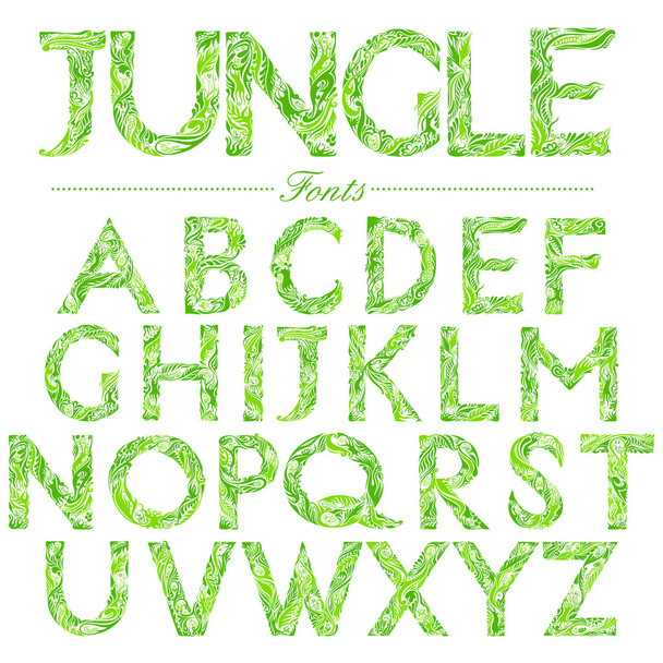 English font in Jungle style swirl - Vettoriali, immagini