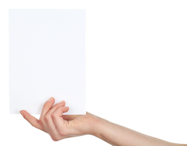 Hand holding blank card isolated on white - Foto, Imagem