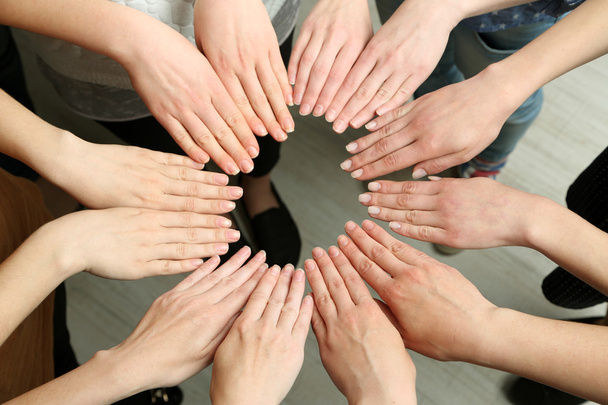 Group of female hands together, closeup - Photo, Image