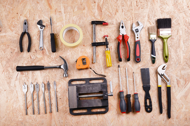 Set of tools on plywood - Foto, Imagen