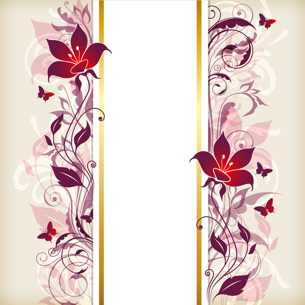 Vertical banner with violet and pink flowers - Vector, Imagen