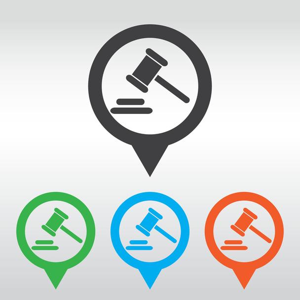 Icona del giudice Hammer. martello legale della legge martellante. icona mappa pin
 - Vettoriali, immagini
