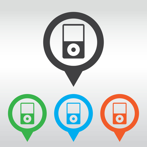 Portable media player icon. Flat design style. icon map pin - Вектор,изображение