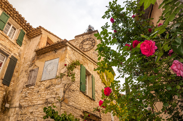 Vista de la casa histórica y rosas silvestres en el pueblo de LeCrested
 - Foto, Imagen