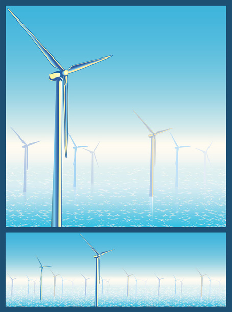 вітрові турбіни в морі
 - Вектор, зображення
