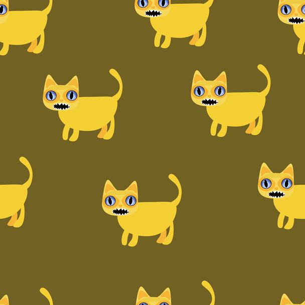 Cheerful toothy yellow cat in cartoon style. Seamless vector. - Vektor, Bild