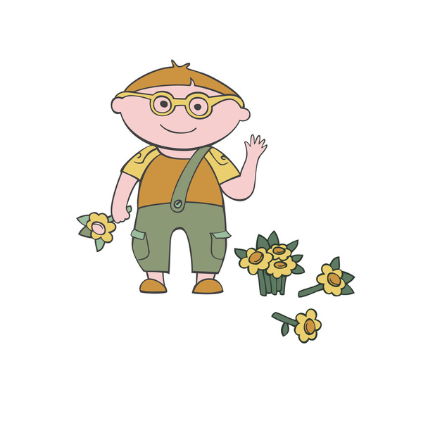 Διάνυσμα αγόρι με ένα λουλούδι - Διάνυσμα, εικόνα