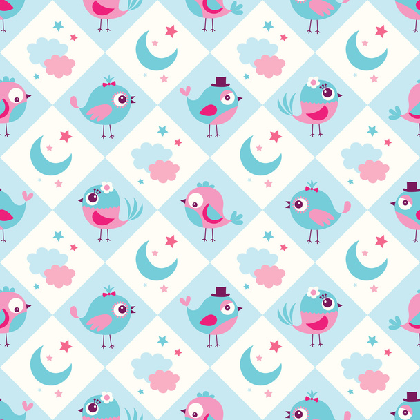 seamless cartoon birds pattern - Vector, imagen